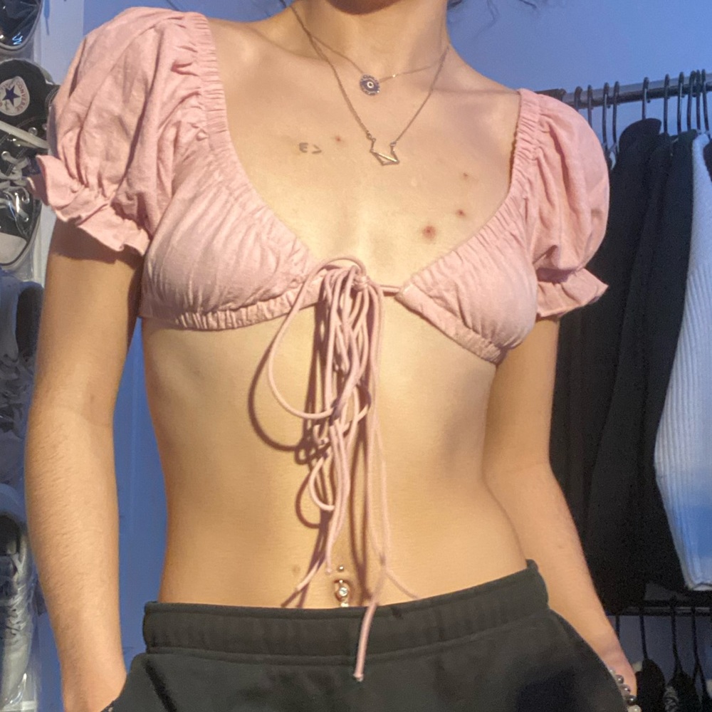 pink crop blouse